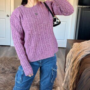 Brooks Brothers Merino Wool Cable Knit Sweater Fisherman Pink Speckled Womens L